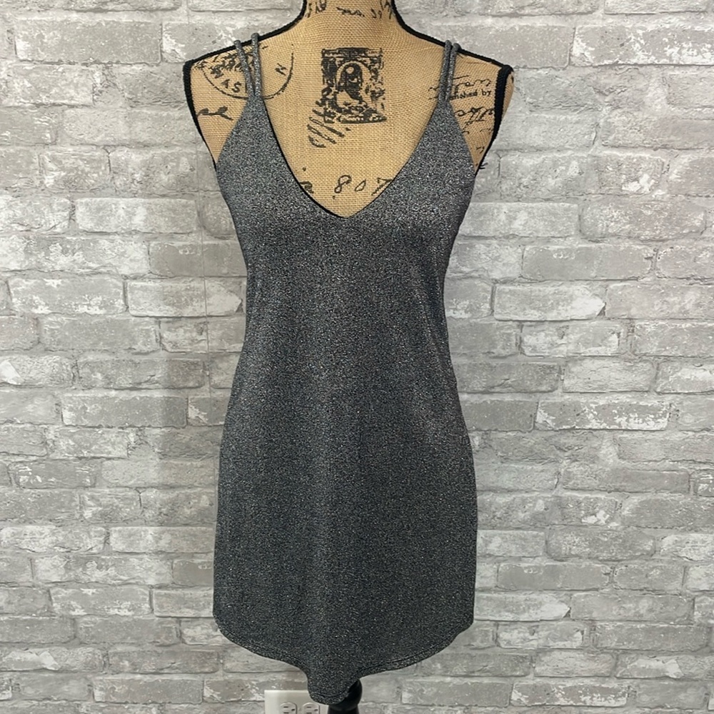 Sadie & Sage Silver Sparkle Open Back Mini Dress